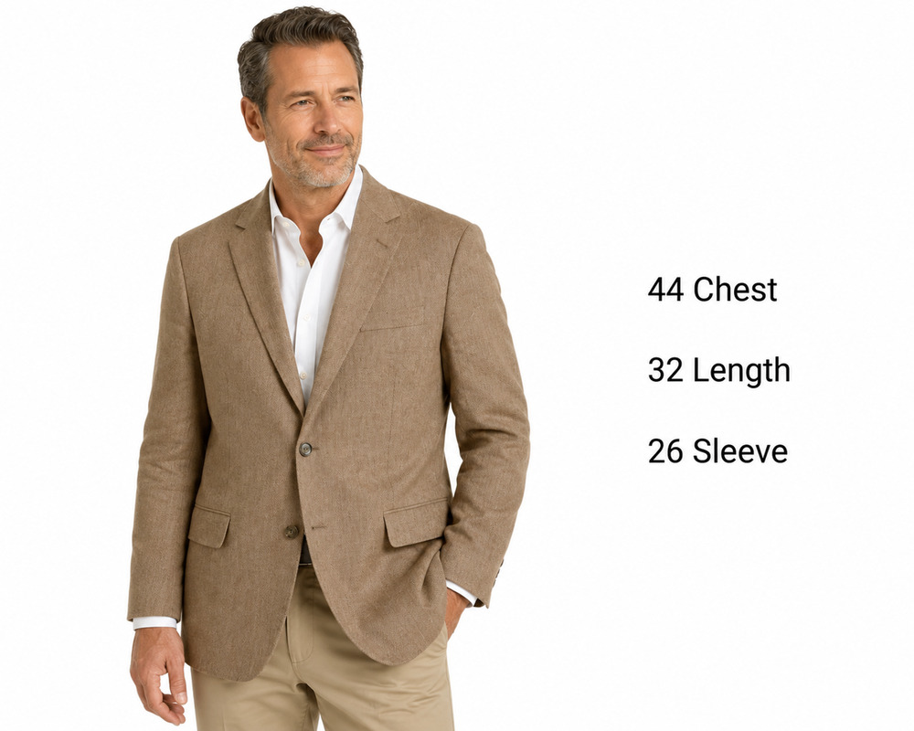 Stafford Signature Classic Fit Brown Herringbone Linen Suit Jacket Blazer 44 R